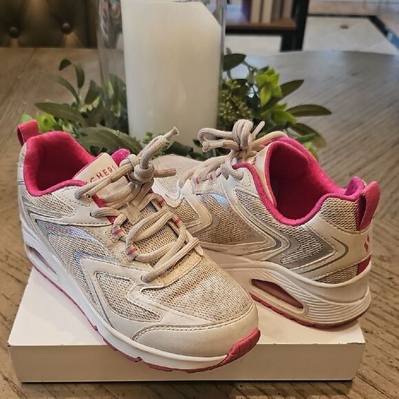 Skechers Pink and White Glitter Sneakers Size 1 - Picture 9 of 9